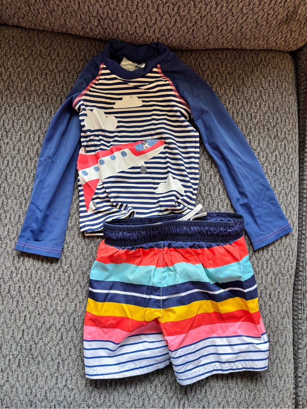 Mini Boden Airplane Rash Guard + Cat & Jack Swim Trunks | Boys 3T | Swim Set